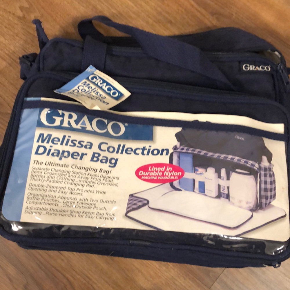 Vintage Graco Stroller Diaper bag Blue Quilted NEW